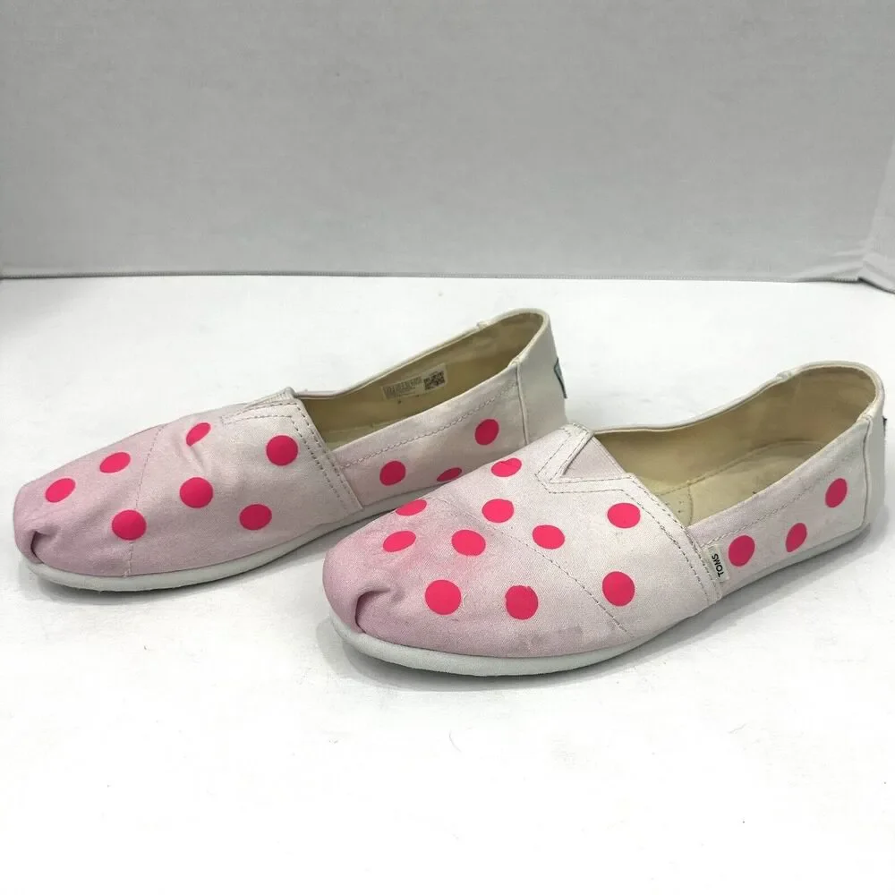 Toms Flats Womens 8.5 Pink & White Polka Dot Classic Alpargata Espadrille Casual